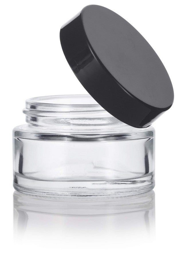 JUVITUS 1 Oz Clear Glass Low Profile Heavy Wall Balm Jars With Black Smooth Lids (12 Pack) - Image 4