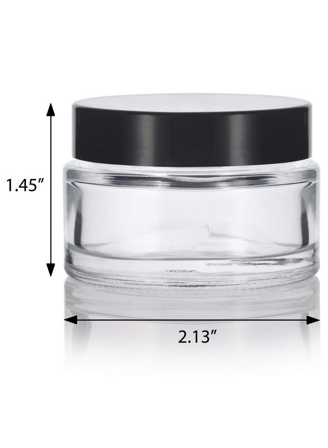 JUVITUS 1 Oz Clear Glass Low Profile Heavy Wall Balm Jars With Black Smooth Lids (12 Pack) - Image 2