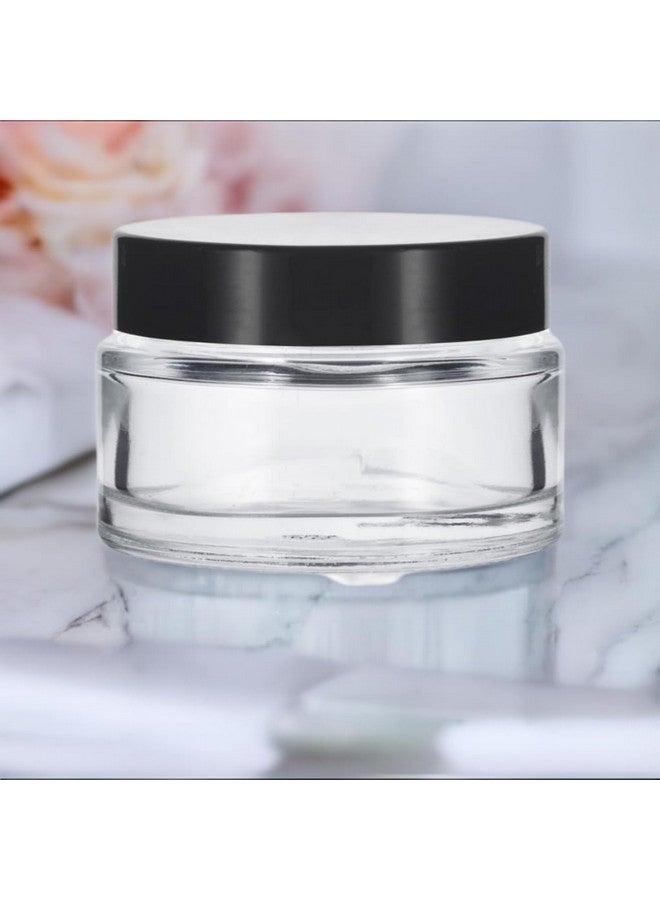 JUVITUS 1 Oz Clear Glass Low Profile Heavy Wall Balm Jars With Black Smooth Lids (12 Pack) - Image 3