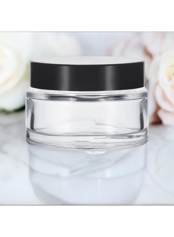 JUVITUS 1 Oz Clear Glass Low Profile Heavy Wall Balm Jars With Black Smooth Lids (12 Pack) - Image 5