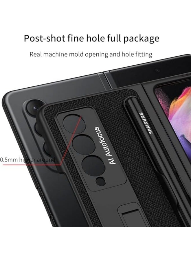 Case Compatible with Samsung Galaxy Z Fold 3, Z Fold 3 Case Leather with Kickstand Folio Flip Phone Case with S Pen Holder, Cover Designed for Galaxy Z Fold 3 5G (Black) - Image 3