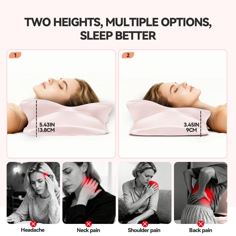 TIMBERHIDE Cervical Neck Pillow for Neck Pain Relief,Ergonomic Memory Foam Contour Pillow with Wrinkle-Resistant Silky Satin Fabric Cover,Orthopedic Bed Pillow for Side,Back,Stomach Sleepers,Pink - Image 4