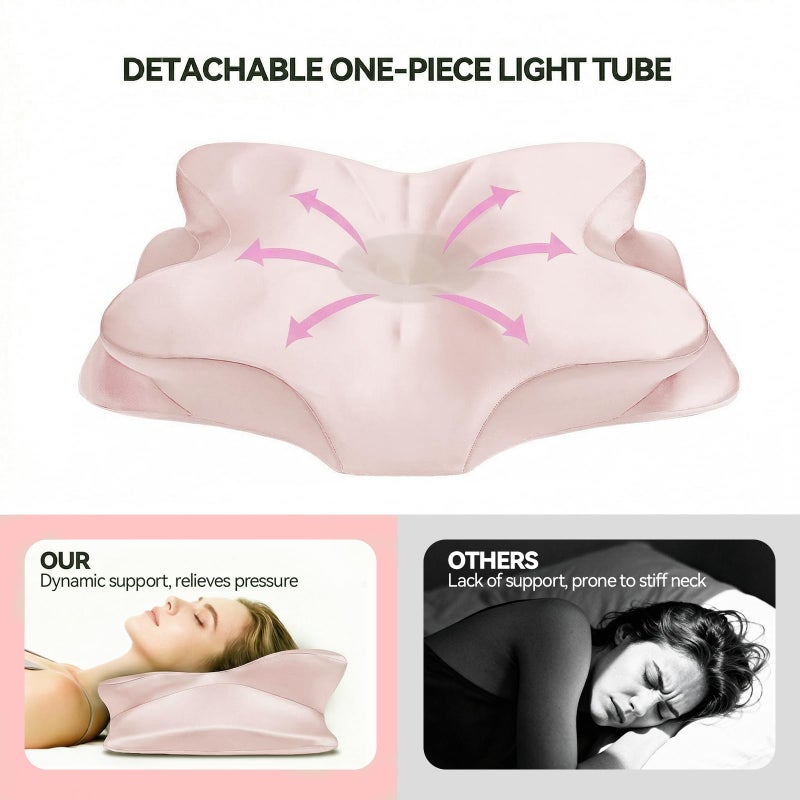 TIMBERHIDE Cervical Neck Pillow for Neck Pain Relief,Ergonomic Memory Foam Contour Pillow with Wrinkle-Resistant Silky Satin Fabric Cover,Orthopedic Bed Pillow for Side,Back,Stomach Sleepers,Pink - Image 5