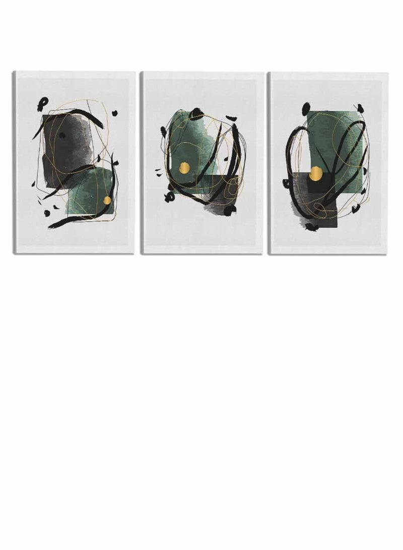 لوحة طقم من ٣ لوحات كانفاس على إطار خشبي، تصميم رسم تجريدي عصري، للمنزل، غرفة المعيشة، المكتب، الديكور - Image 4