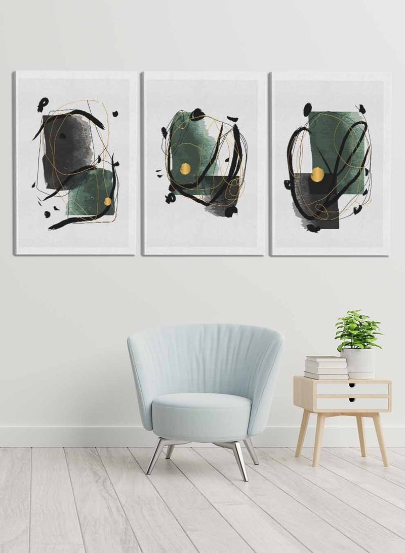 لوحة طقم من ٣ لوحات كانفاس على إطار خشبي، تصميم رسم تجريدي عصري، للمنزل، غرفة المعيشة، المكتب، الديكور - Image 3