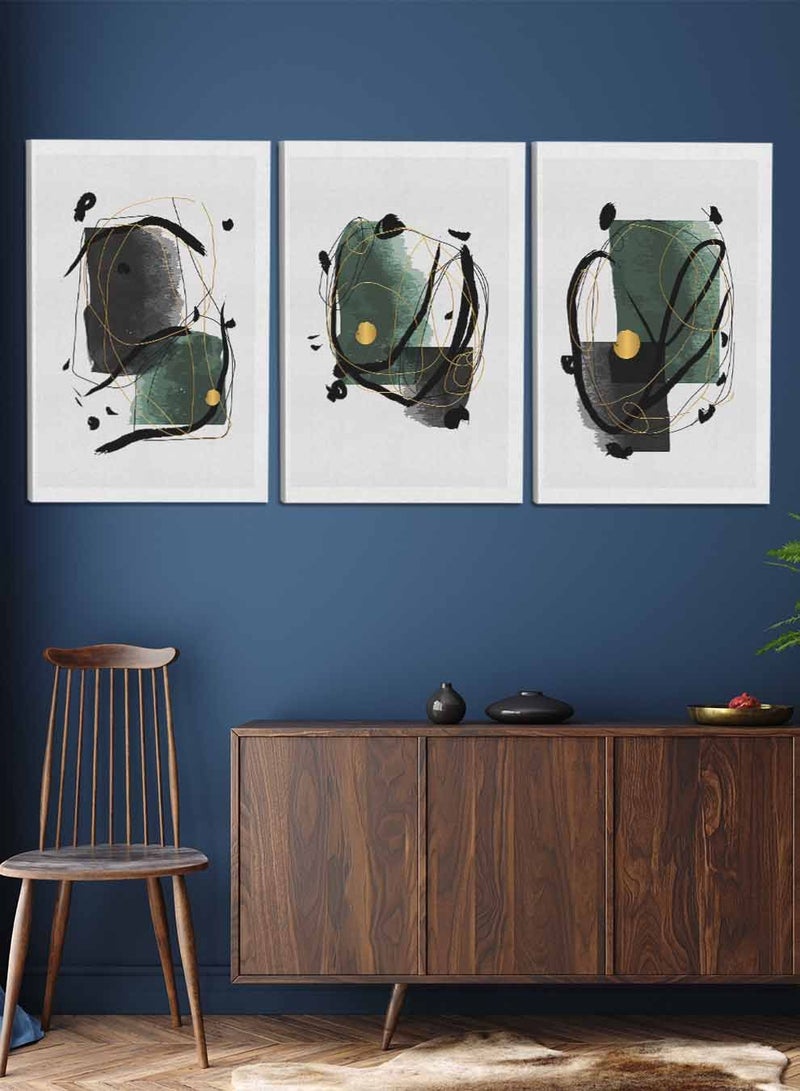 لوحة طقم من ٣ لوحات كانفاس على إطار خشبي، تصميم رسم تجريدي عصري، للمنزل، غرفة المعيشة، المكتب، الديكور - Image 2