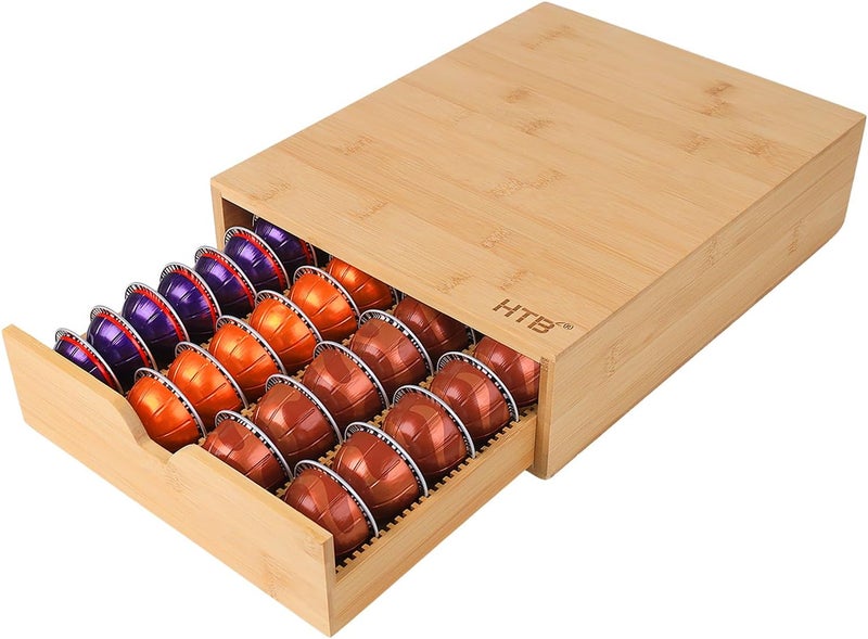 HTB Coffee Pods Storage Drawer for Organizing Nespresso Capsules, Can Be Used In Coffee Station, Kitchen, Home, Office, Holds 40 CoffeePods - Image 1