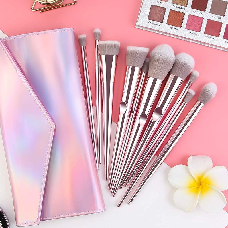 Ruby Face RUBYFACE Makeup Brushes 10 Piece Makeup Brushes Premium Synthetic Eyeshadow Contour Highlight Foundation Professional Makeup Brush Set with Cosmetic Bag for Women  Pink - Image 3
