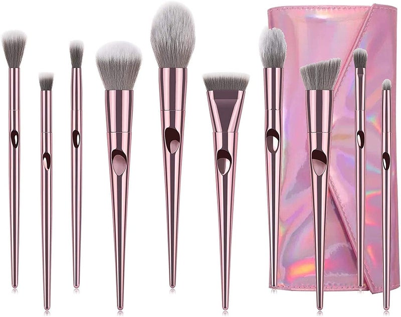 Ruby Face RUBYFACE Makeup Brushes 10 Piece Makeup Brushes Premium Synthetic Eyeshadow Contour Highlight Foundation Professional Makeup Brush Set with Cosmetic Bag for Women  Pink - Image 2