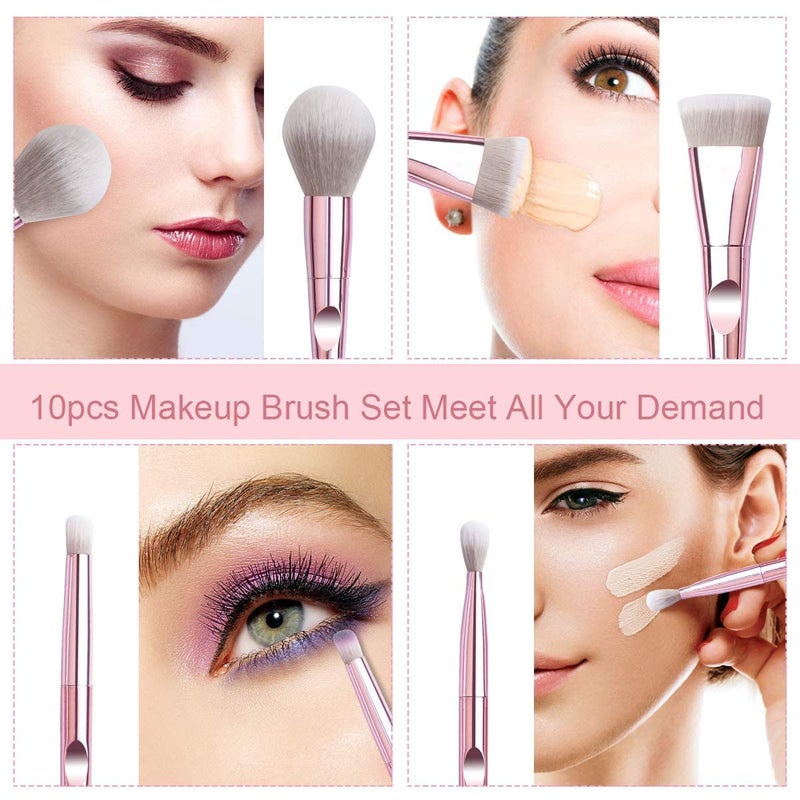 Ruby Face RUBYFACE Makeup Brushes 10 Piece Makeup Brushes Premium Synthetic Eyeshadow Contour Highlight Foundation Professional Makeup Brush Set with Cosmetic Bag for Women  Pink - Image 5