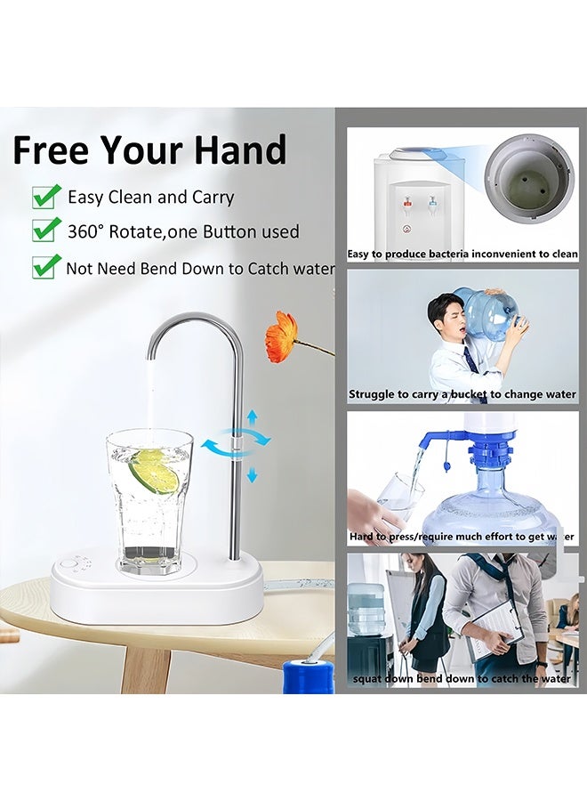 كوكنا مضخة موزع مياه كهربائية بتحكم باللمس، 6 مستويات تدفق محددة، فوهة دوّارة 360 درجة، قابلة للشحن Type-C، مؤشر LED أزرق، لون أبيض - Image 4