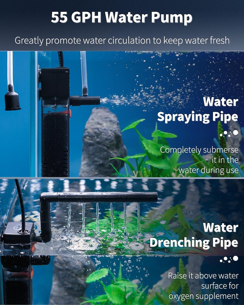 Pawfly Internal Aquarium Filter, Submersible Power Filter with 55 GPH Water Pump for 3 to 10 Gallon Fish Tanks Filtration Circulation and Oxygenation - Image 3