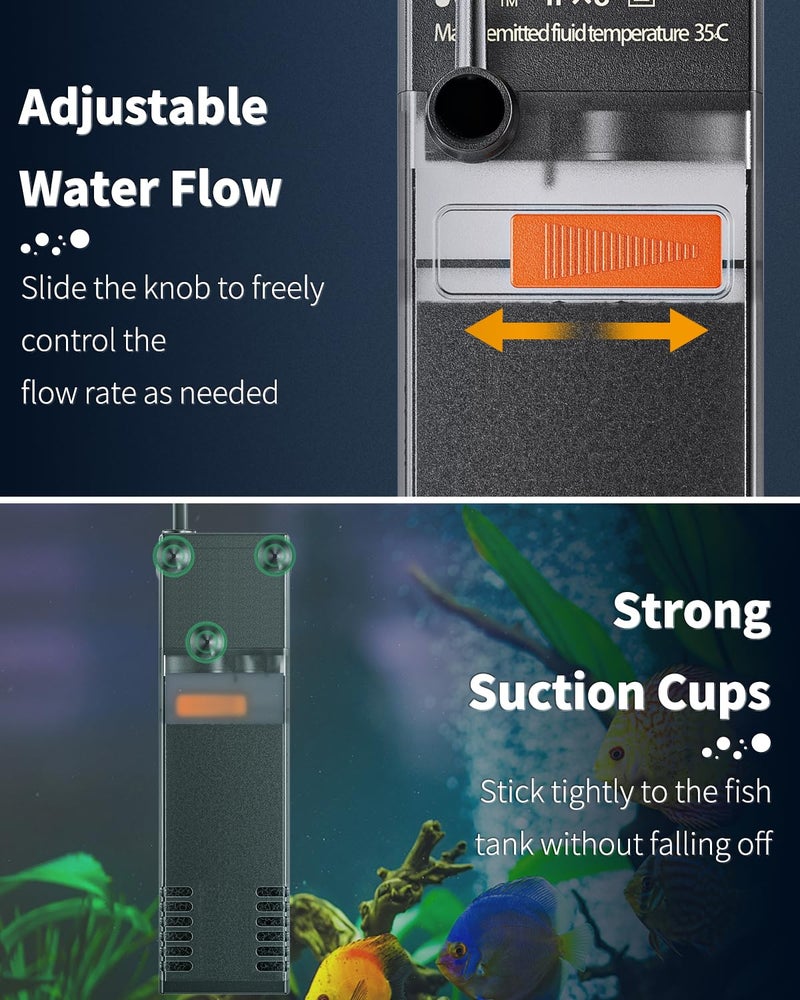 Pawfly Internal Aquarium Filter, Submersible Power Filter with 55 GPH Water Pump for 3 to 10 Gallon Fish Tanks Filtration Circulation and Oxygenation - Image 4