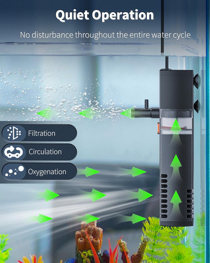 Pawfly Internal Aquarium Filter, Submersible Power Filter with 55 GPH Water Pump for 3 to 10 Gallon Fish Tanks Filtration Circulation and Oxygenation - Image 5