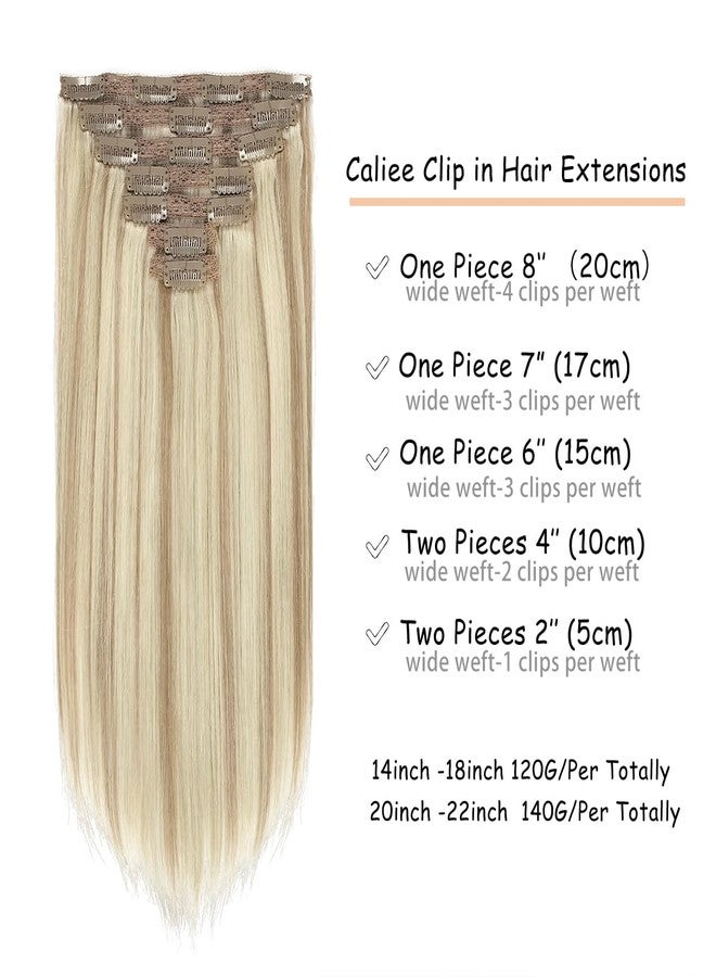 Caliee Clip in Hair Extensions Human Hair for Women Double Weft Lace Golden Brown Mixed Bleach Blonde Color Real Hair Clip in Hair Extensions 7 Pieces 14Inch 120G - Image 2