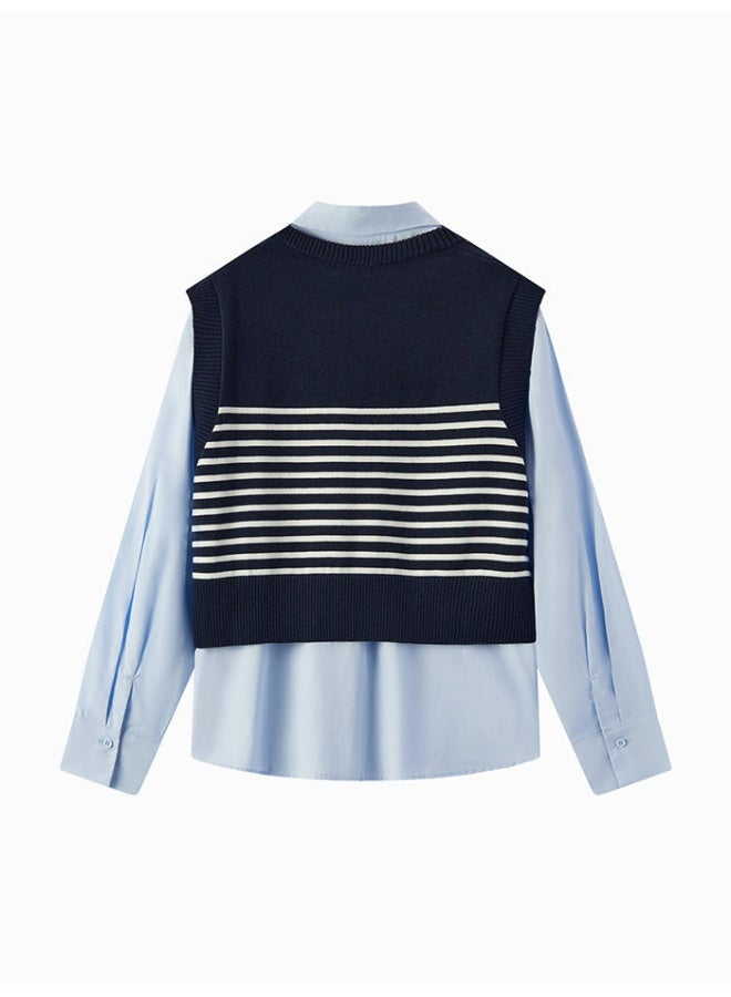 SEMIR Women's Solid Colored Shirt With Knitted Vest - Image 2