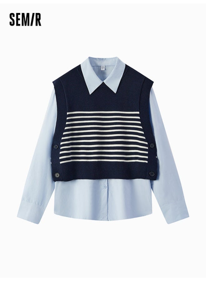 SEMIR Women's Solid Colored Shirt With Knitted Vest - Image 1