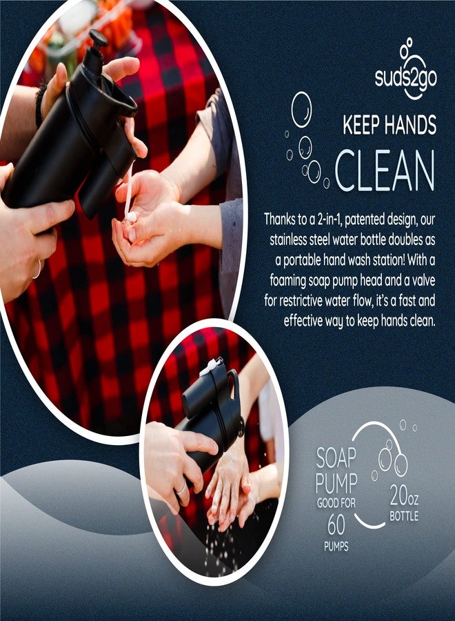 Suds2Go Stainless Steel Water Bottle & Portable Hand Washing Station - 20oz Insulated Leakproof with Foam Dispenser for Camping, Travel, Outdoor Activities, As Seen on Shark Tank - Bubble Gum - Image 3