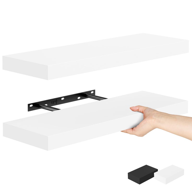 Bellsal Floating Shelves for Wall White Engineered Wood Wall Shelf Set of 2 24 Walls Mounted Floating Shelf for Kitchen Living Room Bedroom Bathroom Storage Book Shelf for Home Decor