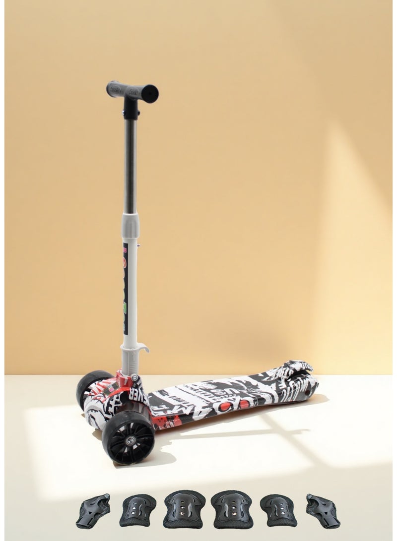 إيزي فيتشور سكوتر ركل للأطفال من إيزي فيوتشر: تصميم قابل للطي، مقبض قابل لضبط الارتفاع، عجلات LED، فرامل خلفية للأعمار من 3 إلى 8 سنوات، بما في ذلك مجموعة معدات الحماية - Image 1