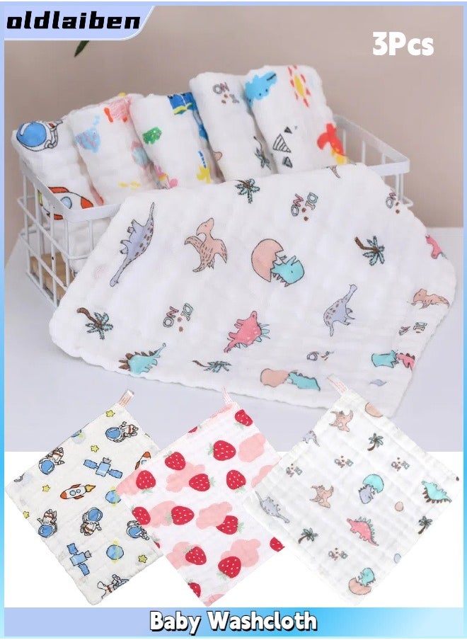 oldlaiben - Baby Washcloths, 6 Layer Ultra Soft Absorbent Newborn Bath Face Towel, Washcloths for Newborn Boys and Girls, Soft Baby Washcloths, Baby Essentials, Reusable Baby Wipes for Delicate Skin, Pack of 3 - Image 1