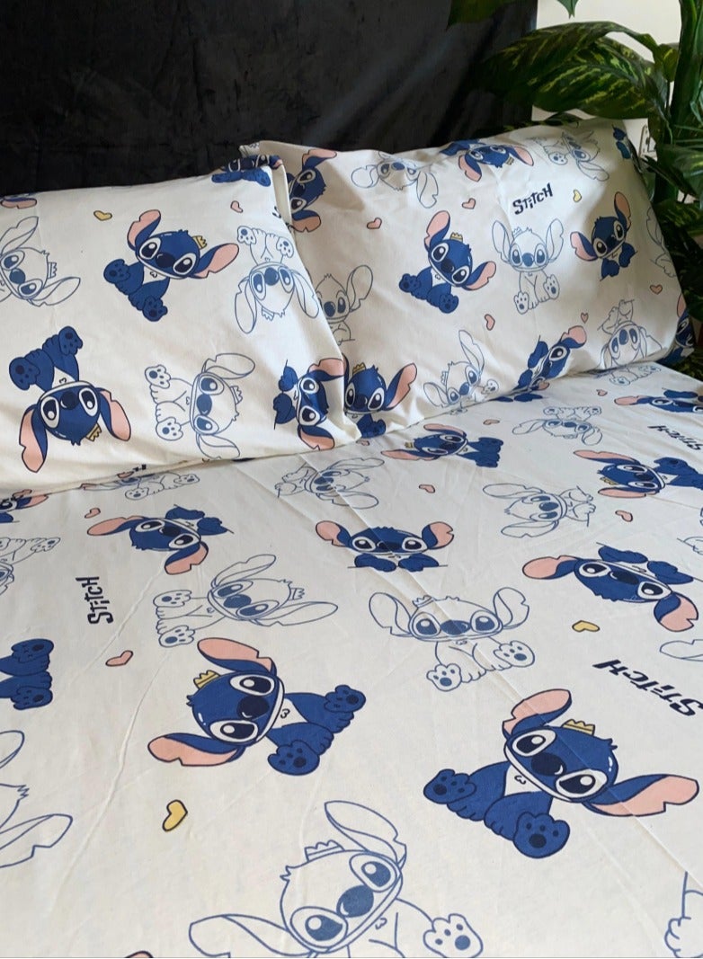 Yarlin-Bed Set (Fitted Bedsheet for 120 cm beds and Small Pillowcase (Stitch) Design