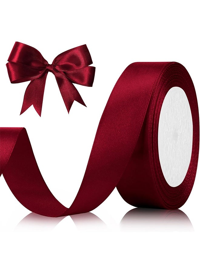 Red Ribbon for Gift Wrapping 1 Inch 25 Yds Satin Ribbons for Hair Wine Ribbon Burgundy Ribbons for Crafts Wedding Decor Flower Bouquet Hair Bows Sewing, Teacher - Image 1