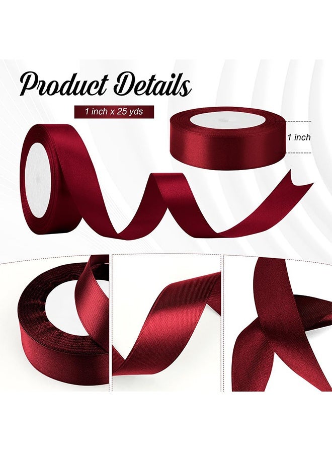 Red Ribbon for Gift Wrapping 1 Inch 25 Yds Satin Ribbons for Hair Wine Ribbon Burgundy Ribbons for Crafts Wedding Decor Flower Bouquet Hair Bows Sewing, Teacher - Image 2