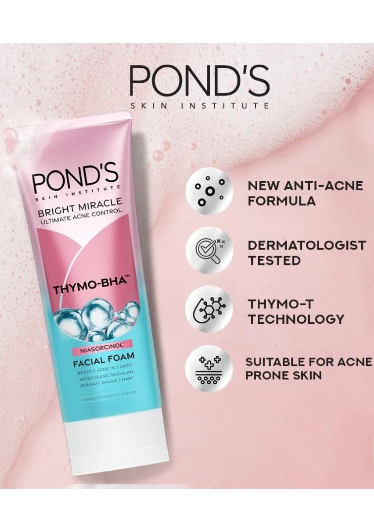 Pond's - Bright Miracle Ultimate Acne Control Thymo-BHA (Niasorcinol) Facial Foam 100g - Image 1