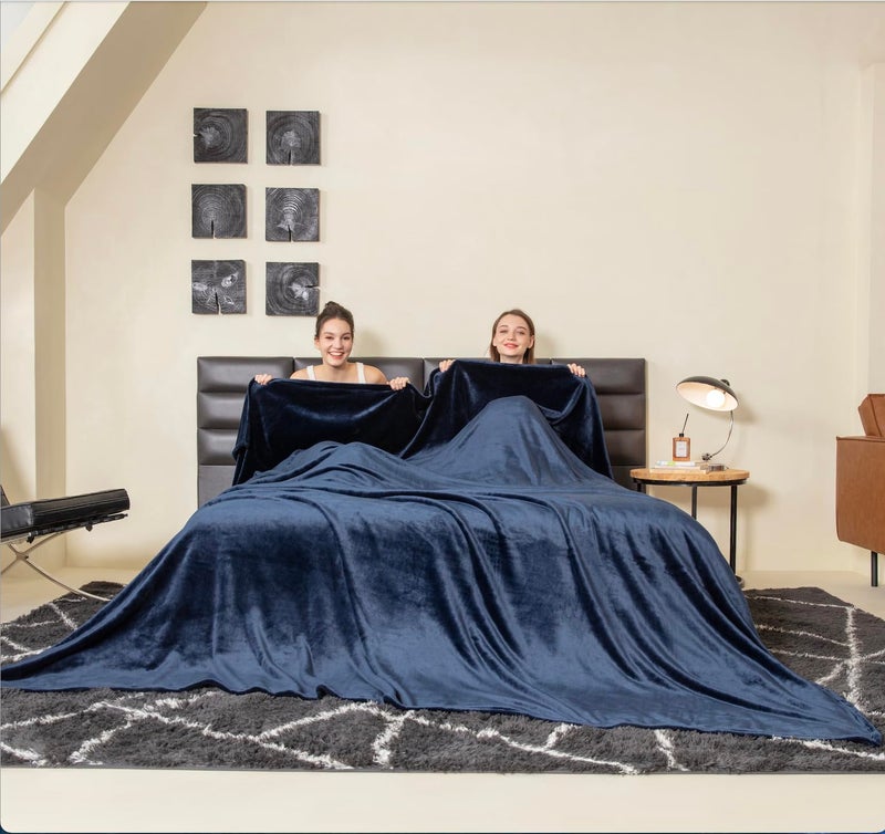 COOVA Oversized King Fleece Blanket 120x120 inches Soft Cozy Warm Giant Extra Large 10x10 Blanket for Bed Sofa CouchTravel Camping California Huge Flannel Big Throw Blanket Navy Blue