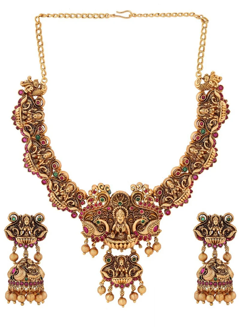 Priyaasi Plated Stone Studded Lakshmi Sequel Jewellery Set