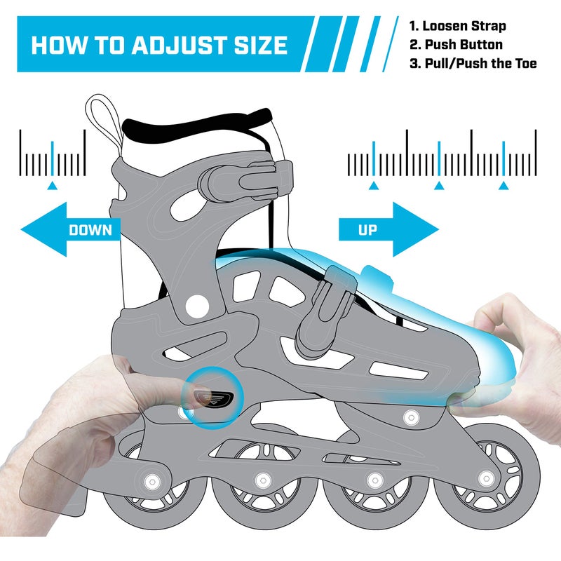 Roller Derby V-Tech 500 Adjustable Performance Inline Skates for Men, Women, Kids, Teens, Large (6-9), Black - Image 3