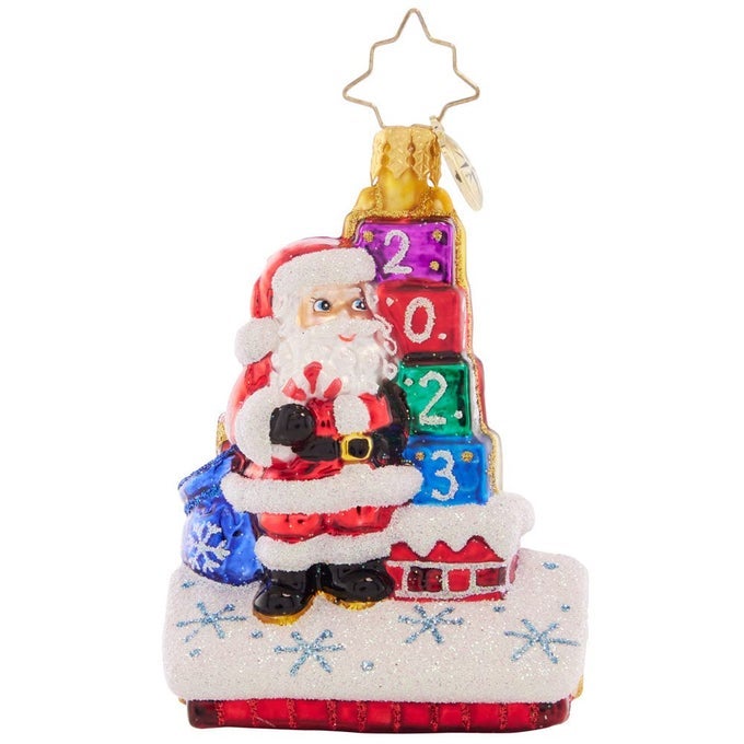 HandCrafted European Glass Christmas Tree Decorative Ornament Another Wonderful Year Gem
