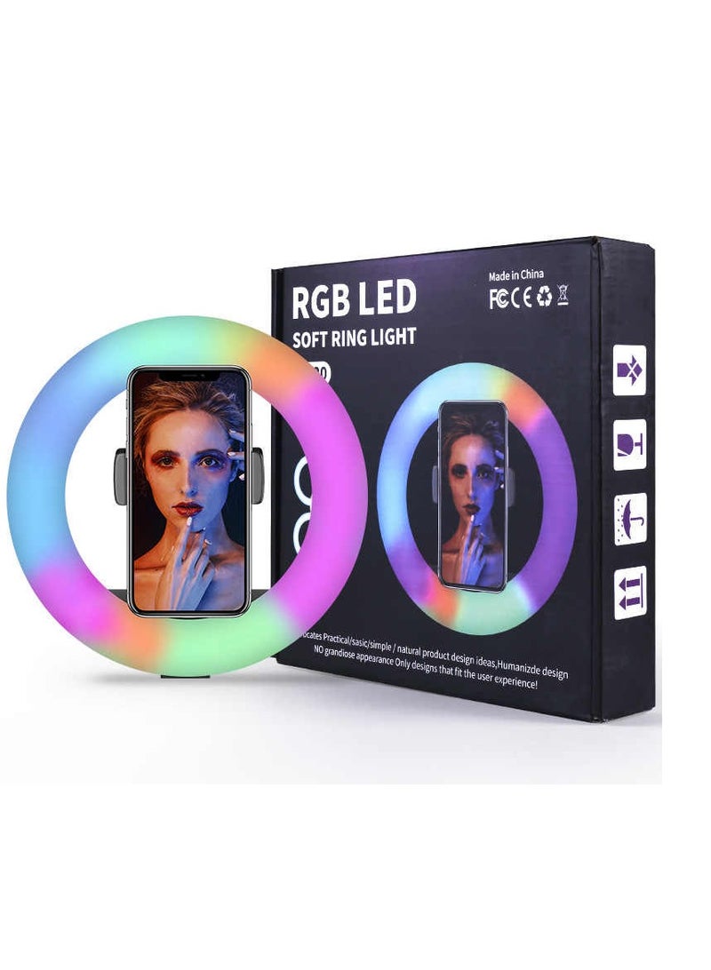 MJ33 RGB LED Soft Ring Light With Phone Holder USB Plug Adjustable Angle And Stand For Vlogging Live Streaming And Photography - Image 1