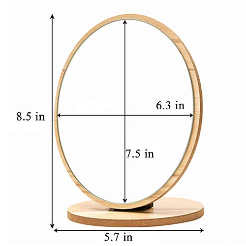 Aestivate Oval Compact Table Mirror - Wood Framed Desktop Mirror with 90 Degree Rotation for Makeup & Cosmetic - Image 2