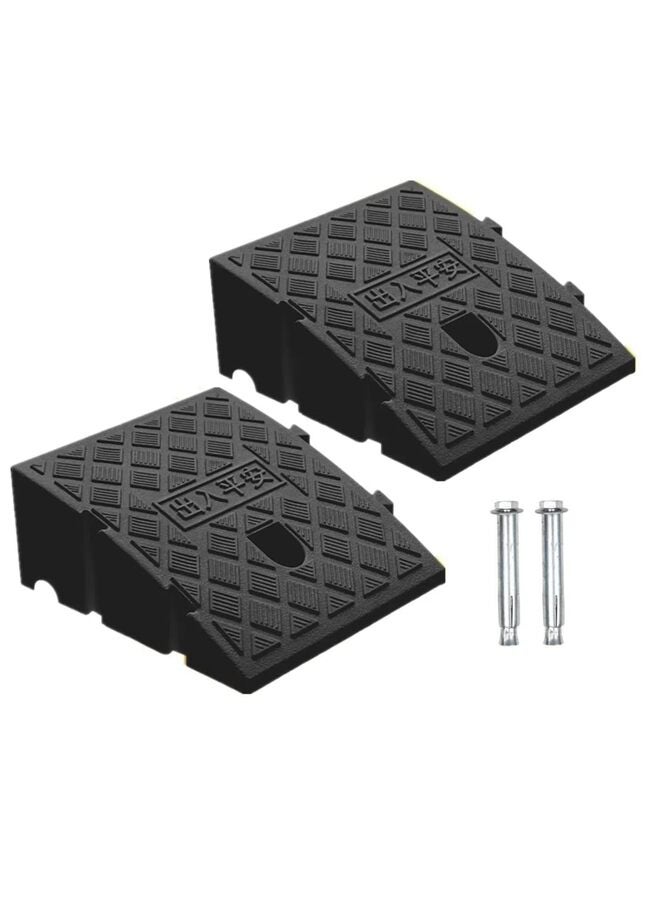 2PCS Curb Ramps Portable Lightweight Curb Ramp w/Slots Heavy Duty Plastic Threshold Ramp for Driveway Loading Dock Motorcycle Wheelchair Mobility 6000LBS 9.8"Lx10.6"Wx5.1"H-Black+Black - Image 1