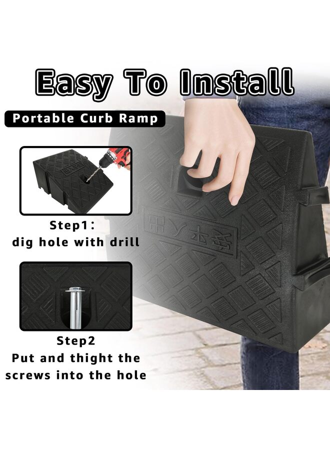 2PCS Curb Ramps Portable Lightweight Curb Ramp w/Slots Heavy Duty Plastic Threshold Ramp for Driveway Loading Dock Motorcycle Wheelchair Mobility 6000LBS 9.8"Lx10.6"Wx5.1"H-Black+Black - Image 5