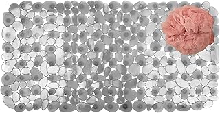 iDesign Pebblz Suction Non-Slip Bath Mat for Shower, Bathtub, Stall, 26" x 13.5", Gray - Image 1