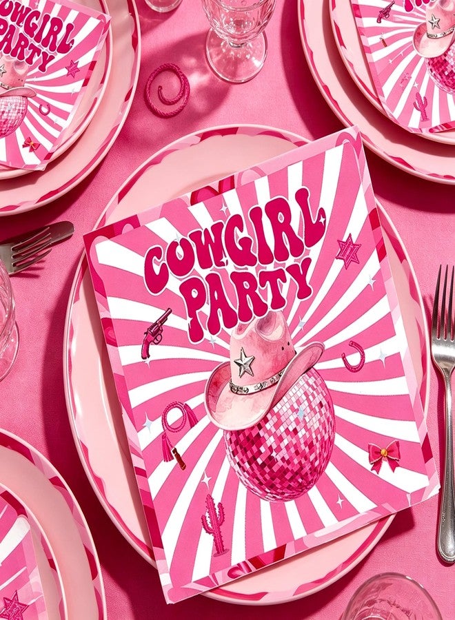 Tyotrbs 40Pcs Cowgirl Napkins Cowgirl Party Napkins,Pink Bow Cowgirl Hat Shape Disposable Napkins Western Paper Luncheon Dinner Napkin for Wild West Birthday Baby Shower - Image 2