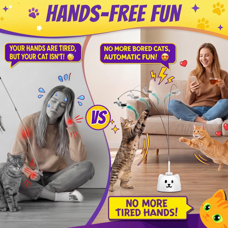 Catpick joy Interactive Cat Toys for Indoor Cats: Upgraded 360Â° Automatic Spin Flying Bird Feather Wand with Silicone Protected Rod Safe Play, Strong 8cm Suction Cup, USB-Rechargeable for Bored Kittens and Adult - Image 4