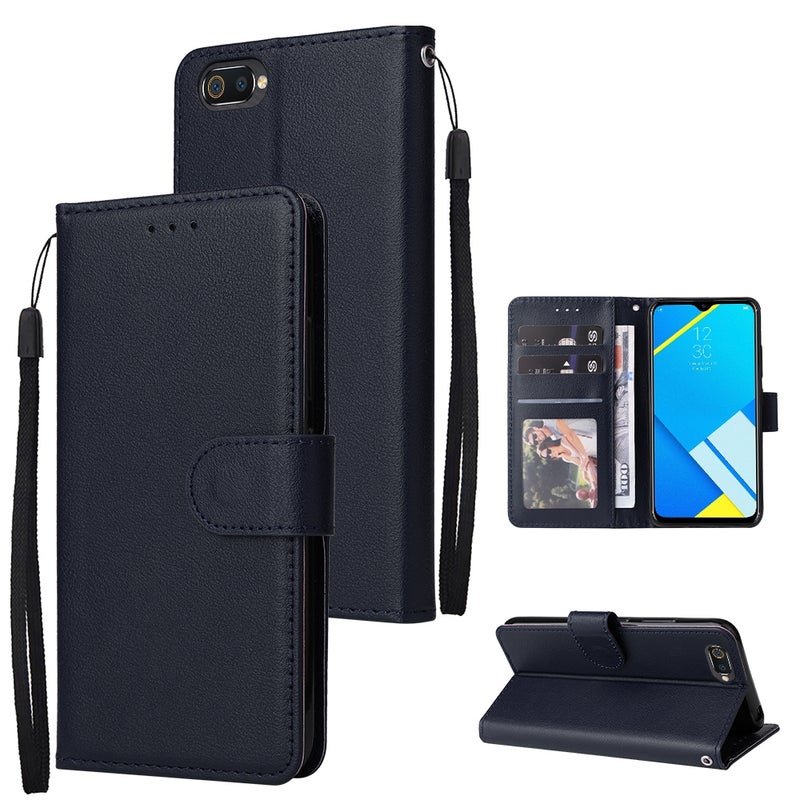 HuHa Case Cover For Realme C2 Multifunctional Horizontal Flip Leather Case with Three Card Slot(Navy Blue) - Image 1
