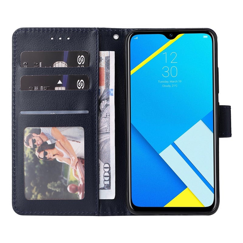 HuHa Case Cover For Realme C2 Multifunctional Horizontal Flip Leather Case with Three Card Slot(Navy Blue) - Image 4