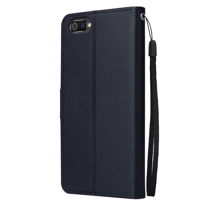 HuHa Case Cover For Realme C2 Multifunctional Horizontal Flip Leather Case with Three Card Slot(Navy Blue) - Image 3