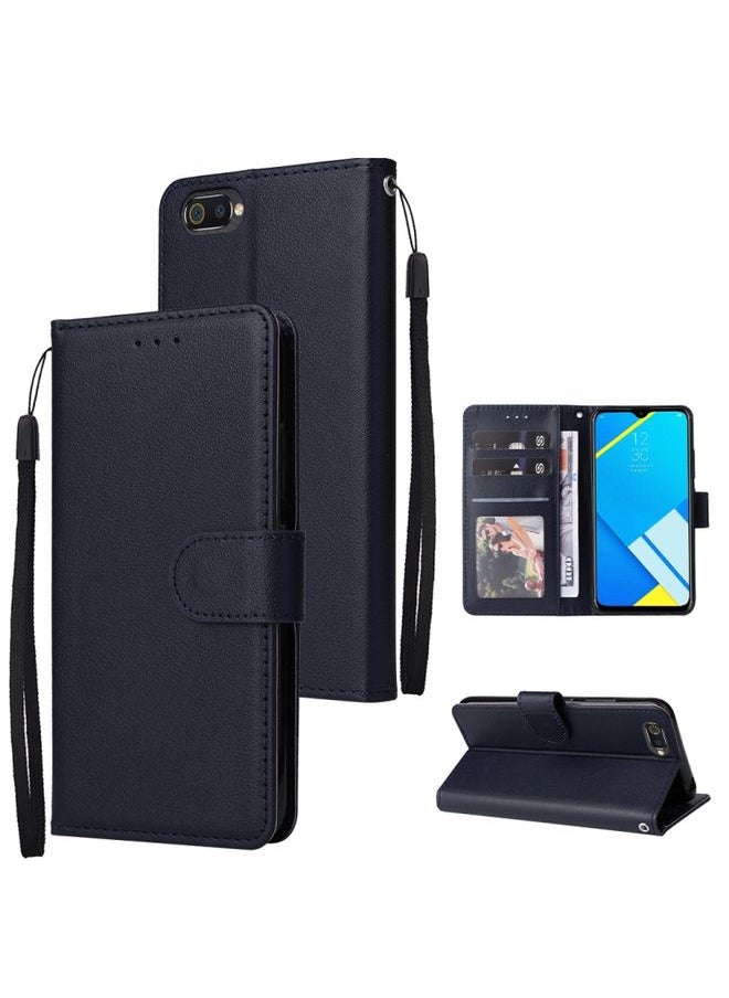 HuHa Case Cover For Realme C2 Multifunctional Horizontal Flip Leather Case with Three Card Slot Navy Blue 