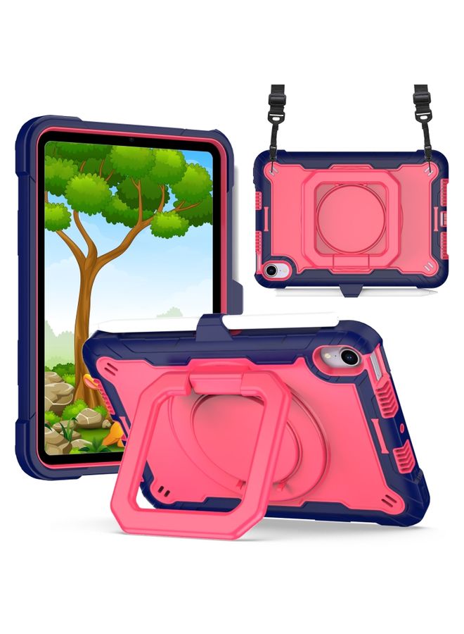 HuHa Case Cover For iPad mini 6 Silicone + PC Bracelet Holder Tablet Case Navy Blue + Rose Red 