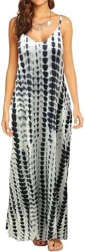 Supnier Summer Dresses for Women 2023 Casual Loose Beach V Neck Sleeveless Floral Boho Long Sundresses with Pockets (Large, A-Black) - Image 1