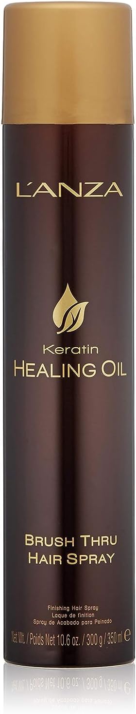 LANZA Keratin Healing Oil Brush Thru Hair spray with Medium Hold Effect For a Shiny Finishing and a Longlasting look With Triple UV and heat ProtectionSuitable For All Hair Types 106 Fl Oz
