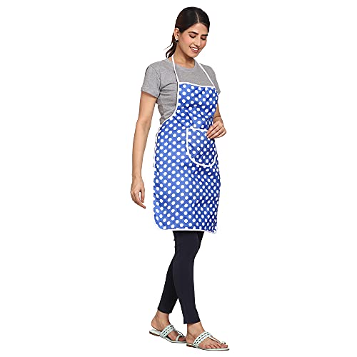 JMi Polka Dot Polyester Fabric Waterproof Apron with Long Ties and 1 Large Pocket For Cooking Dusting Home Kitchen Restaurant Multipurpose for Men & Women Unisex Apron. (Free, BLUE, 1) - Image 2