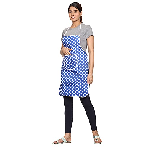 JMi Polka Dot Polyester Fabric Waterproof Apron with Long Ties and 1 Large Pocket For Cooking Dusting Home Kitchen Restaurant Multipurpose for Men & Women Unisex Apron. (Free, BLUE, 1) - Image 3