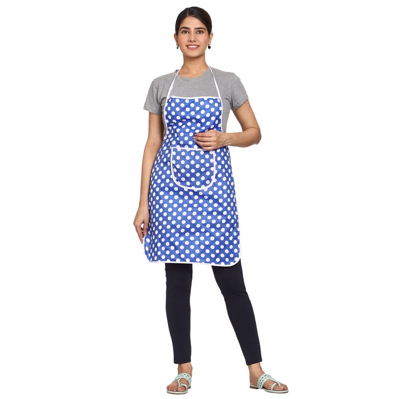 JMi Polka Dot Polyester Fabric Waterproof Apron with Long Ties and 1 Large Pocket For Cooking Dusting Home Kitchen Restaurant Multipurpose for Men & Women Unisex Apron. (Free, BLUE, 1) - Image 5